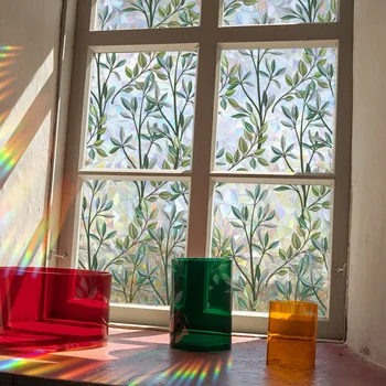 Zöld szőlőlevél napfogó fali matricák PVC elektrosztatikus üveg ablakmatricák Rainbow Maker napfény prizmák matrica Lakberendezés