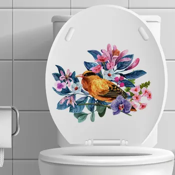 Virágok és madarak dekoratív falmatricák - minimalista és kreatív falfestmények fürdőszobai WC-hez