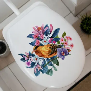 Virágok és madarak dekoratív falmatricák - minimalista és kreatív falfestmények fürdőszobai WC-hez 1