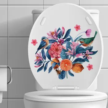 Virágok és madarak dekoratív falmatricák - minimalista és kreatív falfestmények fürdőszobai WC-hez 2