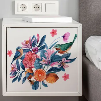 Virágok és madarak dekoratív falmatricák - minimalista és kreatív falfestmények fürdőszobai WC-hez 3
