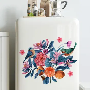 Virágok és madarak dekoratív falmatricák - minimalista és kreatív falfestmények fürdőszobai WC-hez 4