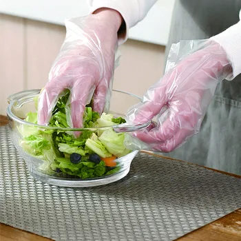 200Pcs eldobható kesztyű műanyag mentes átlátszó PE Vendéglátás Élelmiszer-tisztítás Eldobható kesztyűk Műanyag guantes desechables 1