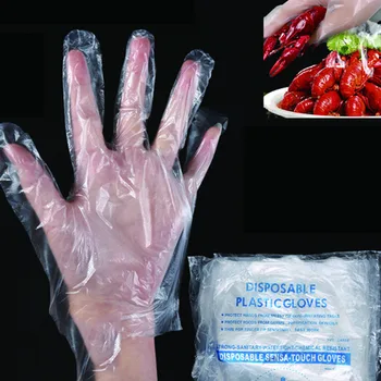 200Pcs eldobható kesztyű műanyag mentes átlátszó PE Vendéglátás Élelmiszer-tisztítás Eldobható kesztyűk Műanyag guantes desechables 3