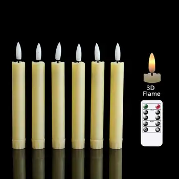 6,5 hüvelykes távirányító rövid fehér / bézs elem LED gyertyák,10 hüvelykes láng nélküli villogó kúpos gyertyatartók születésnapi dekorációhoz 1