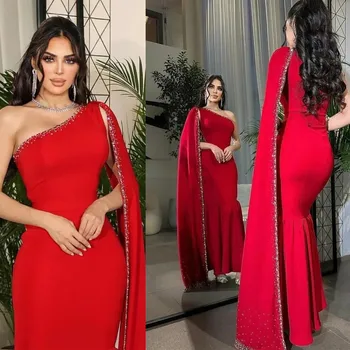 Hivatalos alkalom Ruhák Piros sellő Egy váll gyöngyök Szaúd-Arábia Női báli ruhák Temperamentum estélyi ruha