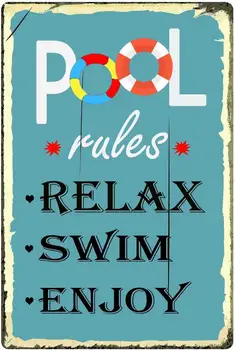 Pool Rules Relax Swim Enjoy,8x12 Inch,Ón jel Nosztalgikus fém Sign Home Dekoráció a Club Bar Cafe számára