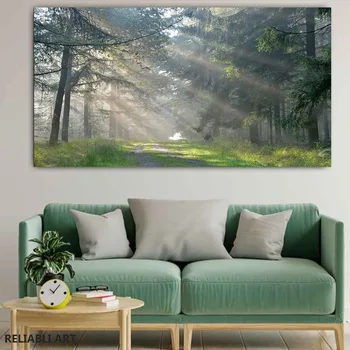 Erdő zöld fák poszterek napfény természet tájkép kép, nyomatok vászon fali művészet, nappali dekoráció cuadros ajándék