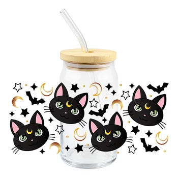 Cartoon Cat 3D Transfer matrica 16oz Libbey üveg vízálló bögre csésze csomagolásokhoz UV DTF matricák egyedi logó