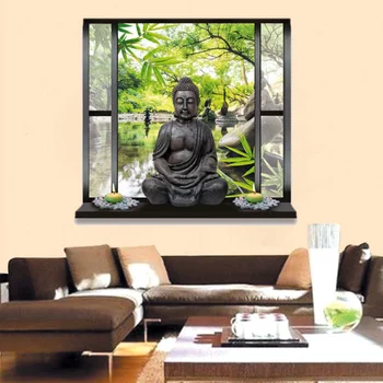 Kivehető 3D szimuláció Buddha tájkép falmatricák nappalihoz Gyerek hálószoba kiegészítők Lakberendezés 50*70CM
