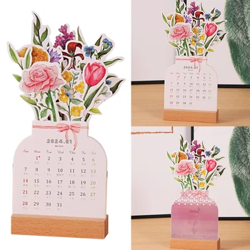 2024 Kreatív virágos asztali naptár Dekoratív virág témájú naptár Esztétikus havi naptártervező az ütemezés tervezéséhez
