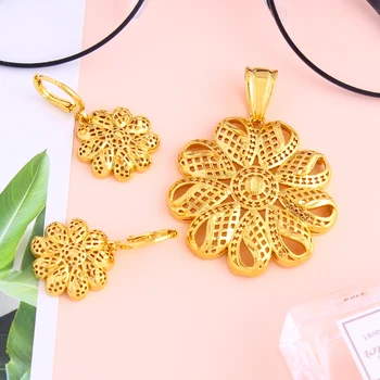 Adixyn arany virág Figaro lánc nyaklánc és fülbevaló&medál arany színű etnikai ékszer szettek nőknek / lányoknak ajándék N08235