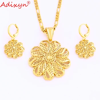 Adixyn arany virág Figaro lánc nyaklánc és fülbevaló&medál arany színű etnikai ékszer szettek nőknek / lányoknak ajándék N08235 1