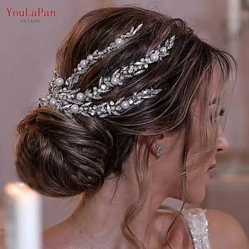 YouLaPan strasszos gyöngy fejdísz fésűvel Menyasszonyi fejfedő Esküvői haj kiegészítők Ékszer nő fejdísz Menyasszony Tiara HP530 3