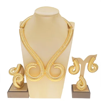 Yulaili aranyozott ékszerkészletek nőknek Esküvői kiegészítők Party Luxus nyakláncok Fülbevaló Ingyenes szállítás Nagykereskedelem