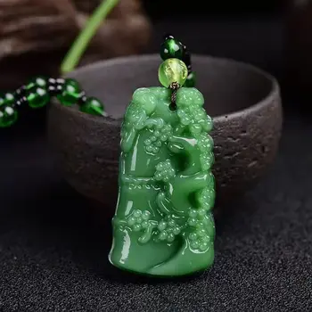 Új Góbi természetes zöld jáde medál kiegészítők ékszerek hal szilvavirág levél nyaklánc gyógyító amulett Lucky