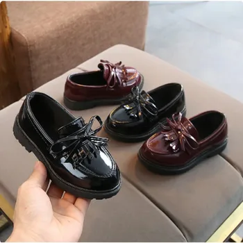 Új lányok fekete ruha bőr cipők gyermek esküvői lakkbőr gyerekiskola Oxford cipő lapos divatgumi 0