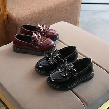 Új lányok fekete ruha bőr cipők gyermek esküvői lakkbőr gyerekiskola Oxford cipő lapos divatgumi 1