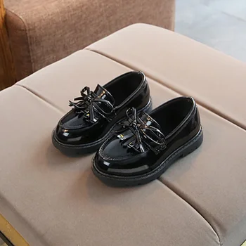 Új lányok fekete ruha bőr cipők gyermek esküvői lakkbőr gyerekiskola Oxford cipő lapos divatgumi 2
