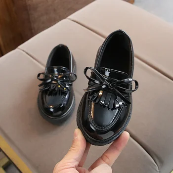 Új lányok fekete ruha bőr cipők gyermek esküvői lakkbőr gyerekiskola Oxford cipő lapos divatgumi 3