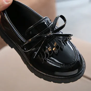Új lányok fekete ruha bőr cipők gyermek esküvői lakkbőr gyerekiskola Oxford cipő lapos divatgumi 5