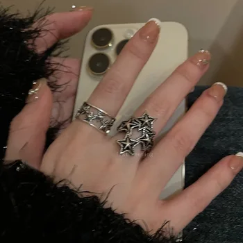 Punk pentagram nyitott gyűrű nőknek Férfi gótikus vintage szabálytalan csillag alakú üreges gyűrűk 2023 divatos Y2k ékszer ajándékok