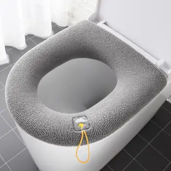 Téli meleg WC ülőkehuzat Closestool szőnyegMosható fürdőszobai kiegészítők Kötés Pure Color puha O-alakú párna bidé huzat