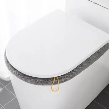 Téli meleg WC ülőkehuzat Closestool szőnyegMosható fürdőszobai kiegészítők Kötés Pure Color puha O-alakú párna bidé huzat 1