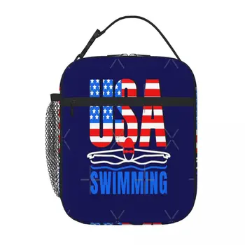 USA Swimming Pride In USA úszógrafika póló az Egyesült Államok úszócsapatának (kék) Lunch Tote pikniktáska Termikus táskák Női