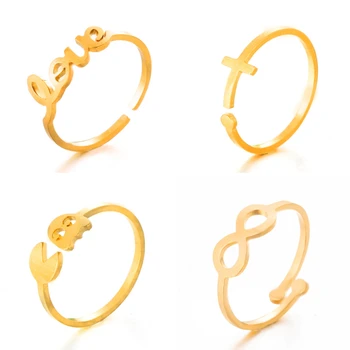 Divat minimalista LOVE gyűrűk nőknek rozsdamentes acél arany színű geometriai nyitott ujjgyűrű esküvői parti ékszer ajándék Új 0
