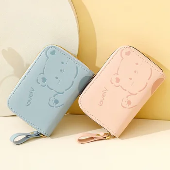 Az új cipzáras mini többnyílású női orgonakártya táska rajzfilm PU aranyos medve érme pénztárca friss és édes