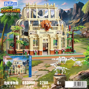 ZHEGAO MINI 613000 Dinoszaurusz Múzeum modell moduláris utcakép sorozat DIY játékok építőelemek ajándék fiúknak 2788Db