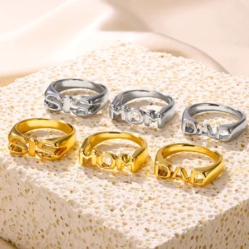 Arany színű ékszerek Anya Sist Apa gyűrűk nőknek Fényes betűk Pár gyűrűk Anyák napja Bijoux Új születésnapi karácsonyi ajándékok
