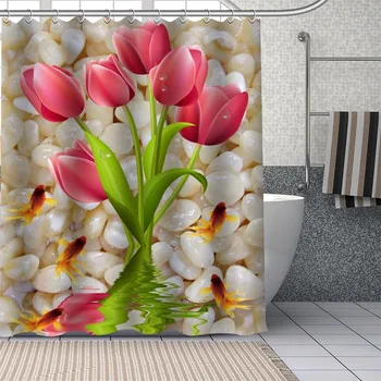 Egyedi tulipán virágzuhany függönyök vízálló szövetszövet Fürdőszoba dekorációs kellék Mosható fürdőszoba szoba függöny 11.11