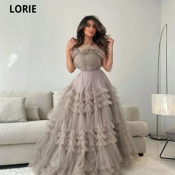 LORIE Tüll Dubai Arab női estélyi ruhák Ujjatlan többszintű formális báli ruhák Vestidos De Gala Abendkleider Party ruha