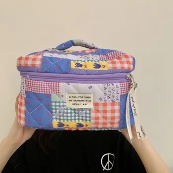 Nyári narancsvirág kozmetikai táska Koreai steppelt sminkrendező táskák cipzáras szépségdoboz Nagy kapacitású utazási piperepapír tasak