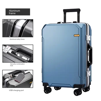 26 hüvelyk Népszerű divat gördülő poggyász márka bőrönd férfi alumínium keret utazási bőrönd női poggyász cipzár