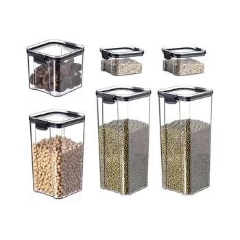 6Db konyhai konténerek Fűszerdoboz rendszerező Tárolóedények gabonafélékhez Edény ömlesztett üvegekhez fedéllel