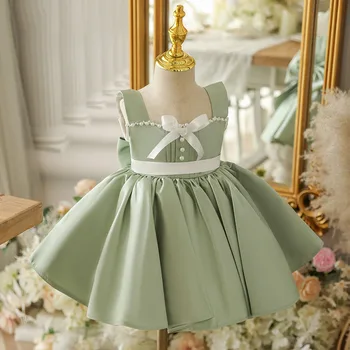 Lány hivatalos ruha 2024-re Baba elegáns esküvői ruhák Gyerekek vintage zöld virágos báli ruha Gyermek születésnapi zsúr Vestidos