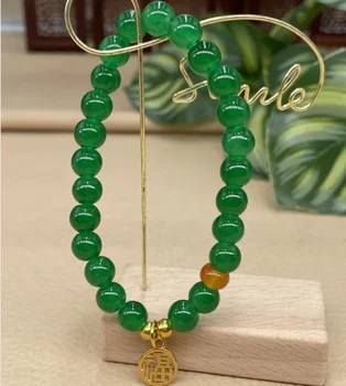 Testreszabott természetes zöld Jade achát faragott gyöngyök Rugalmas karkötő Jade kerek nyaklánc ékszerek divat férfi nő szerencse amulett