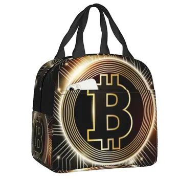 Bitcoin hőszigetelt uzsonnás táskák női BTC kriptovaluta hordozható uzsonnás táskák iskolai tároláshoz Élelmiszerdoboz