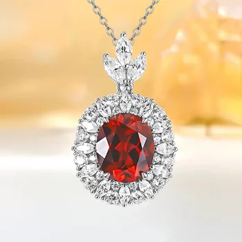 Fashion Luxury Red Diamond 925 Sterling ezüst medál szett magas széntartalmú gyémánt esküvői ékszerekkel Nagykereskedelem nőknek