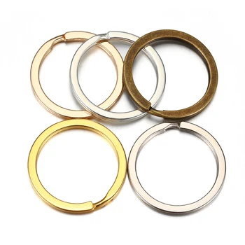 10db 25 mm-es arany kulcstartók kerek, lapos vonalú osztott gyűrűk kulcstartó
