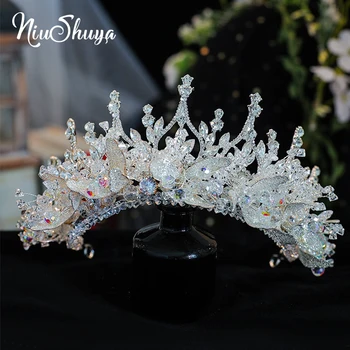 NiuShuya Luxury átlátszó kristály fejpántok nőknek Menyasszonyi haj korona esküvői ékszer kiegészítők Menyasszonyi fejdísz