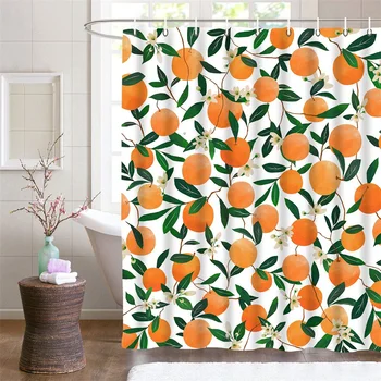 Gyümölcszuhanyok Függönybélés őszibarack citrom Eper Narancs Papaya Mintás szövet zuhanyfüggönyök Aranyos fényes színes design Horog