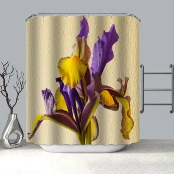 Új termék Iris Plant Shower Curtain poliészter szövet képernyők Függönyök fürdőszobához 3D vízálló fürdőfüggöny horgokkal 0