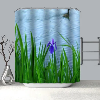 Új termék Iris Plant Shower Curtain poliészter szövet képernyők Függönyök fürdőszobához 3D vízálló fürdőfüggöny horgokkal 2
