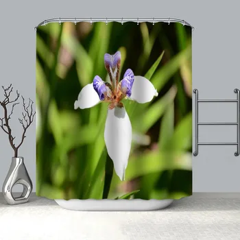 Új termék Iris Plant Shower Curtain poliészter szövet képernyők Függönyök fürdőszobához 3D vízálló fürdőfüggöny horgokkal 5