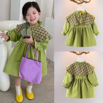 Toddler Girls ruhák Hosszú ujjú tavaszi ősz hosszú ujjú gombos ruha Koreai divatbaba nyakörv Gyermek ruha alkalmi ruha