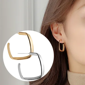 S925 Sterling ezüst fényes fülbevaló nőknek Népszerű arany szögletes fülkarika női divat ékszerek Fülcsapok ajándékok